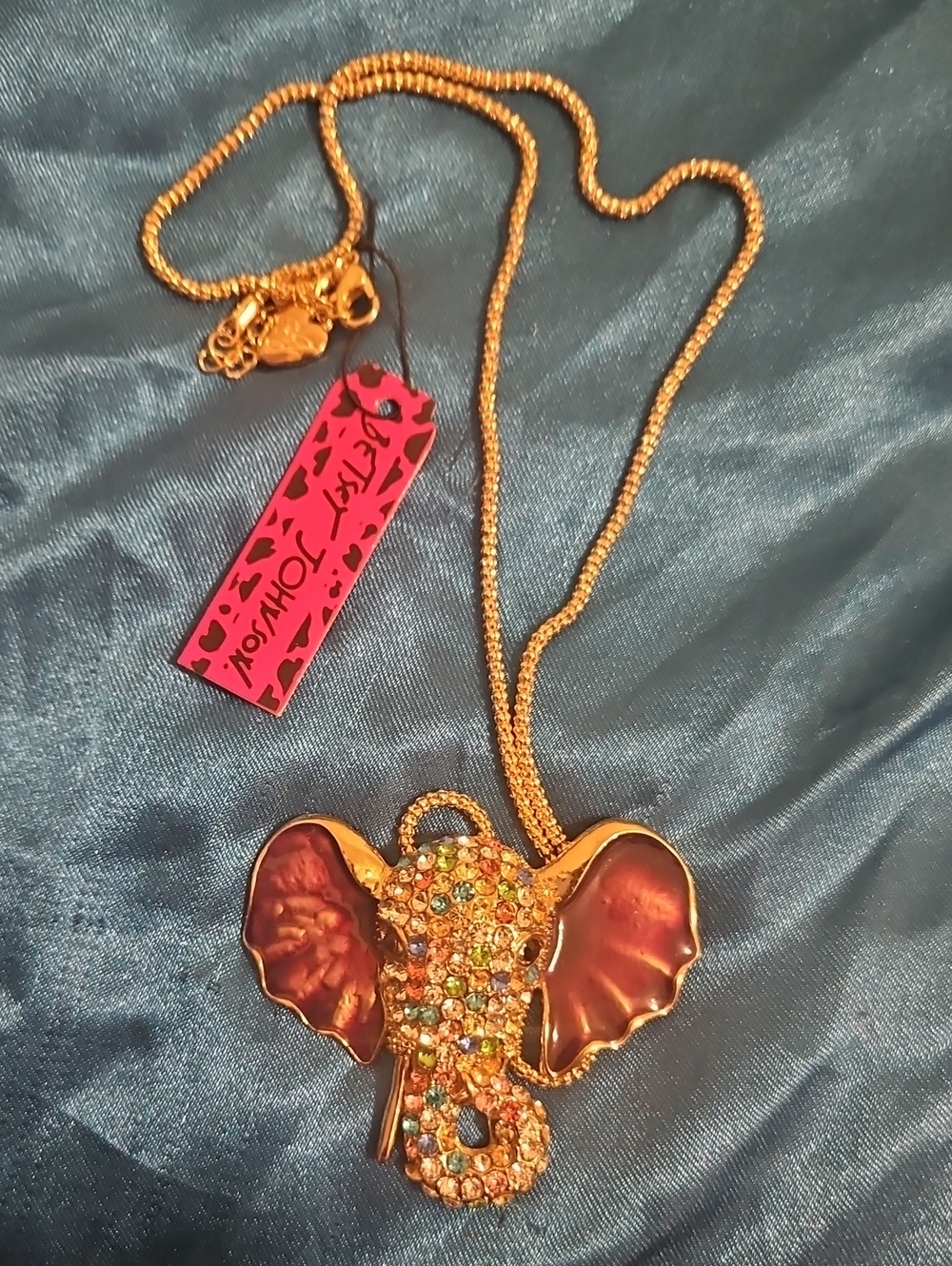 Betsey Johnson Gold-Tone Multicolor Elephant Pendant Necklace